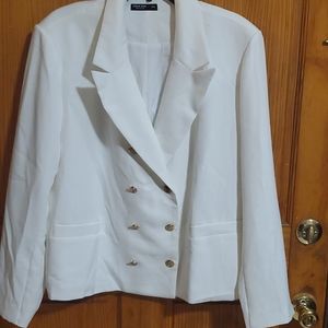 White blazer with gold buttons